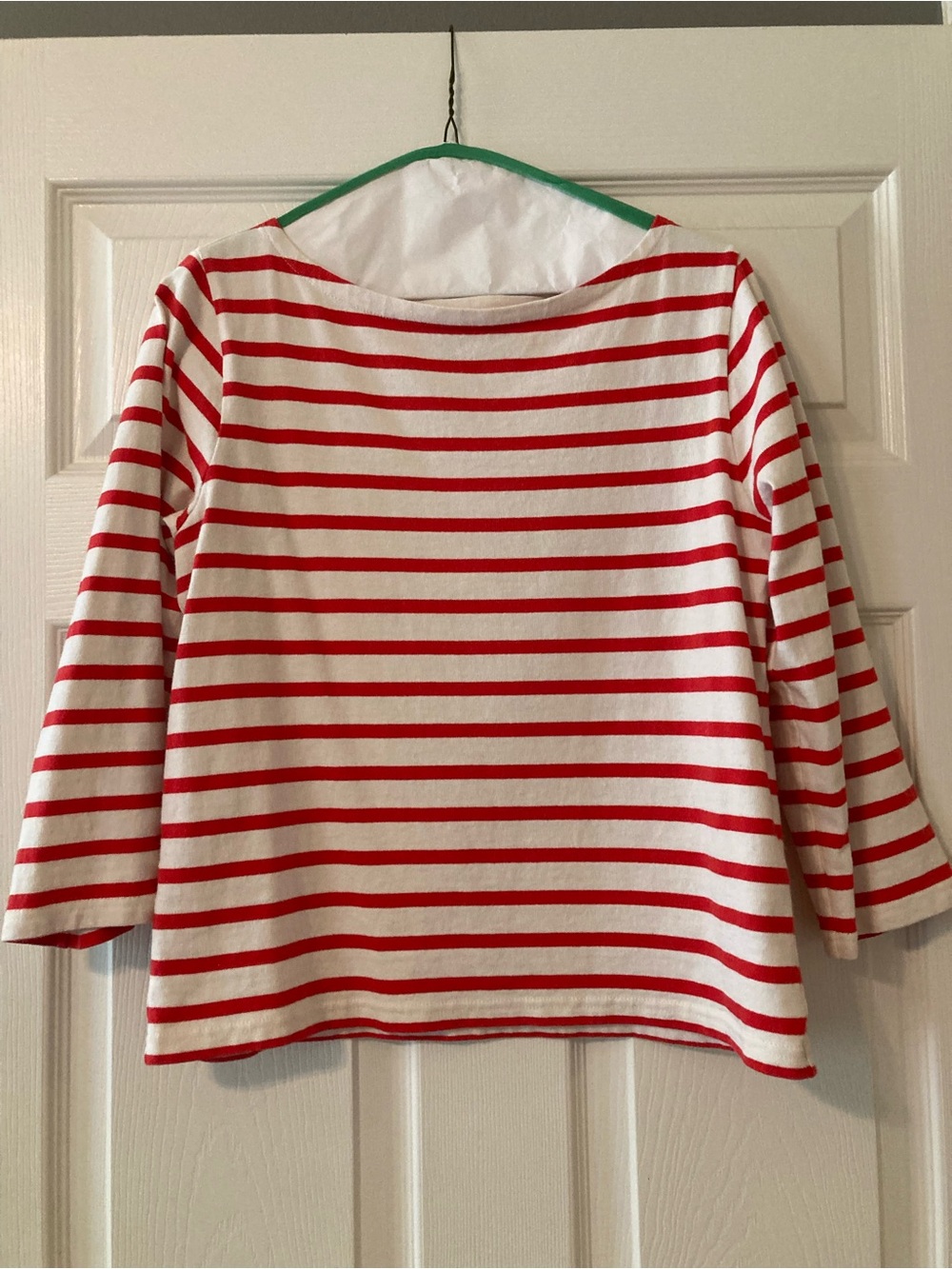 Jcrew Red & White Striped 3/4 Sleeve Top